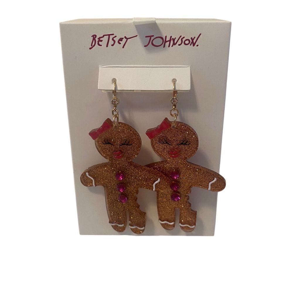 Betsey Johnson Sparkly Gingerbread Girl Drop Earrings.